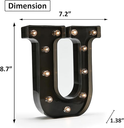 OYCBUZO Light Up Black Alphabet Marquee Letters Sign LED Marquee Number Lights Sign for Night Light Home Bar Christmas Lamp Birthday Party Wedding Decoration U