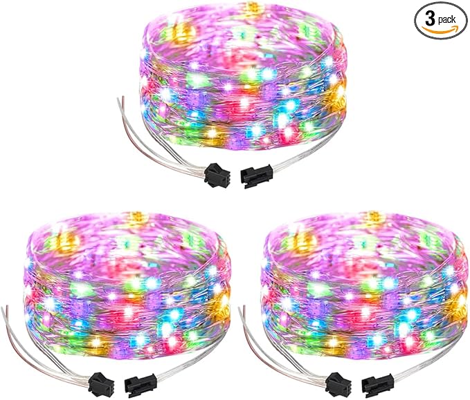 BTF-LIGHTING Chasing Dream Full Color Twinkle Decorative Light 3Pack 16.4ft Total 150LED Addressable WS2812B IC Fairy String DC5V for Kid's Bedroom, Christmas Tree, Party(No Adapter or Controller)