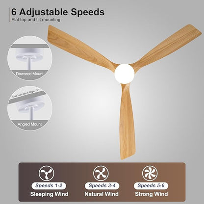 72 Inch Ceiling Fans with Lights and Remote, 3 Blades Wood Large Ceiling Fan, White Ceiling Fan with Light for Living Room Basement Sunroom Porch Patio, 6-Speed Remote Control