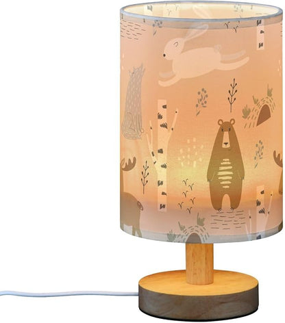Bedside Table Lamp Woodland Animals Nightstand Lamp with Wood Deer Rabbit Bear Tree Desk Lamps for Bedroom Living Room Nursery Office Home Decor