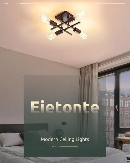 Industrial 4-Light Semi Flush Mount Ceiling Light Fixture, Farmhouse Oil Rubbed Bronze Chandelier Lighting, Modern E26 Base Sputnik Ceiling Lamp for Kitchen Living Room Hallway Entryway