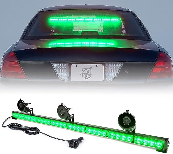 Xprite 35.5" Traffic Advisor Light Bar, LED Emergency Strobe Lights with 21 Flash Patterns, Suction Mount & Cigarette Plug, Strobe Lights for Trucks, SUV, Car - Green