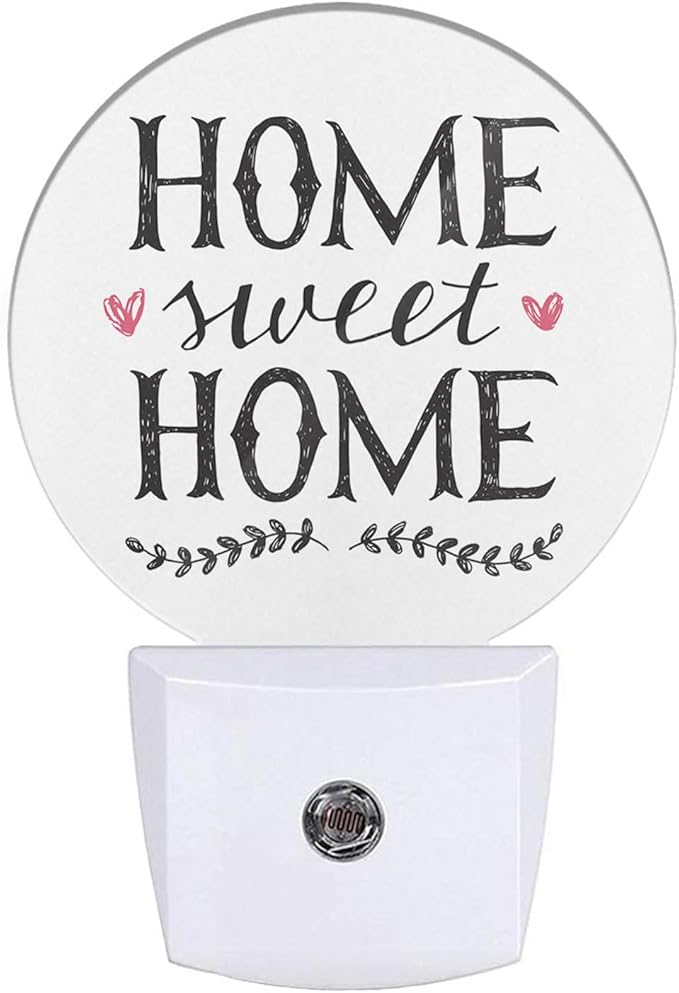 Night Lights Plug into Wall Sweet Home Hand Lettering Word Night Light Dusk to Dawn Sensor LED Lighting for Bedroom Bathroom Living Room, 0.5W Sleep Friendly