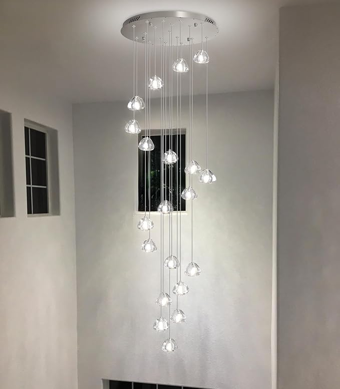 HAIXIANG LED Glam Chandelier 118 inches Long Light Luxury Crystal Ceiling Chandeliers Remote Dimmable High Ceiling Pendants Lighting Fixtures Brushed Nickel 15 Lights