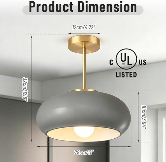 Gray Light Fixture Mid Century Semi Flush Mount Ceiling Light Nursery Close to Ceiling Lights Hallway Gold Semi Flush Mount Lamp Modern Porch Glass Chandeliers Entryway Overhead Light