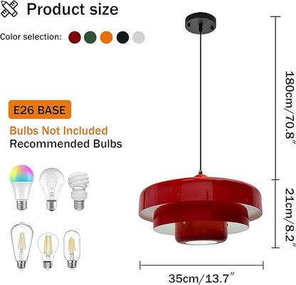 Mid Century Pendant Light Fixtures Red Ceiling Pendant Lighting 3-Layer Metal Shade Design Vintage Hanging Light Flush Mount Light for Dining Table Kitchen Island Hallway