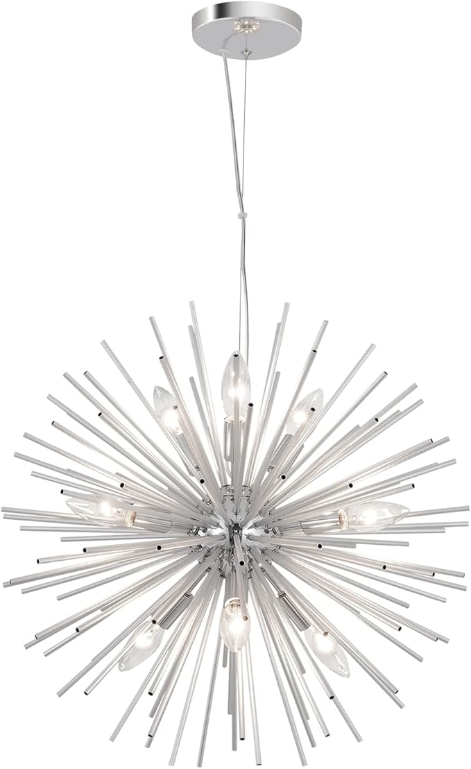 Modern Chrome Sputnik Chandeliers, 9-Light Satellite Pendant Light fixtures, Starburst Firework Ceiling Lights for Bedroom Living Room Dining Room Kitchen Island Hallway, E12 Socket(Dia:19.7'')