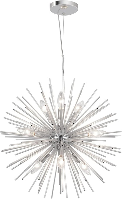 Modern Chrome Sputnik Chandeliers, 9-Light Satellite Pendant Light fixtures, Starburst Firework Ceiling Lights for Bedroom Living Room Dining Room Kitchen Island Hallway, E12 Socket(Dia:19.7'')