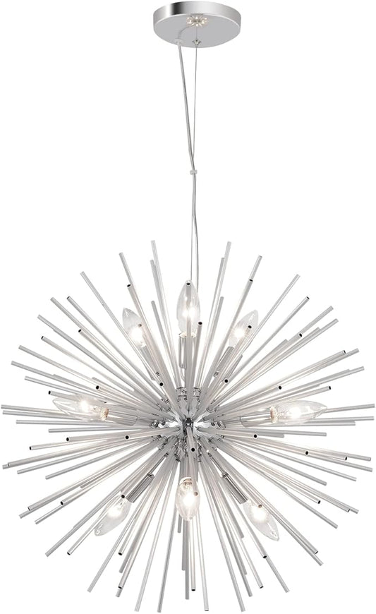 Modern Chrome Sputnik Chandeliers, 9-Light Satellite Pendant Light fixtures, Starburst Firework Ceiling Lights for Bedroom Living Room Dining Room Kitchen Island Hallway, E12 Socket(Dia:19.7'')