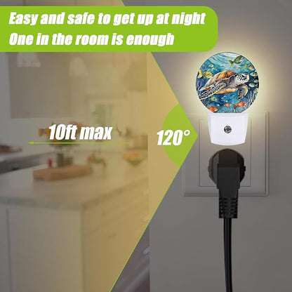 Sea Turtle Night Light,Underwater World Night Lights Plug into Wall for Kitchens Toilets Bedroom Decorative Half Round Nightlight Led Lamp 0.5W Sleep Friendly