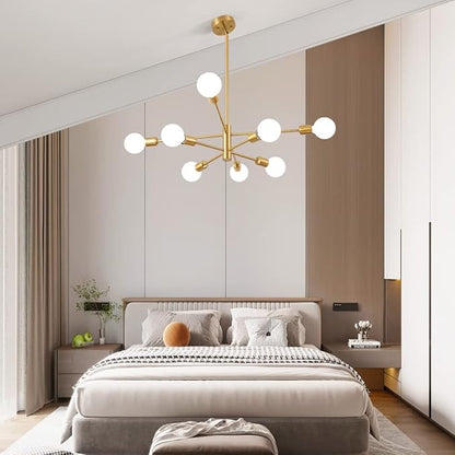 Sputnik Chandelier Modern Gold Chandelier Mid Century Ceiling Lighting Fixtures 8 Lights E26 for Living Room, Kitchen Island, Bedroom, Dining Room, and Farmhouse