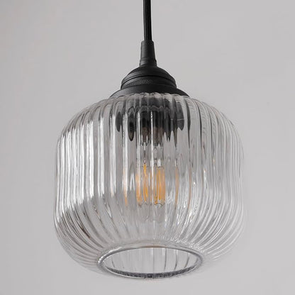 Vintage Ceiling Pendant Light with Clear Ribbed Glass Lampshade, Industrial Globe Hanging Light Fixture for Kitchen Island Hallway Dining Room Stairway