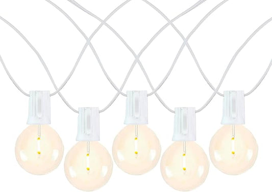 Novelty Lights 50 Feet G50 LED Patio String Light Set with 50 Bulbs, Warm White, Weather Resistant and Shatterproof Replaceable Plastic Globe Bulbs, White Wire
