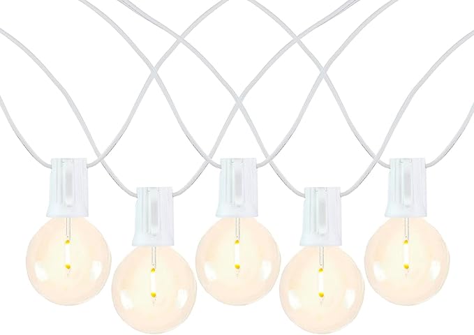 Novelty Lights 25 Feet G50 LED Patio String Light Set with 25 Bulbs, Warm White, Weather Resistant and Shatterproof Replaceable Plastic Globe Bulbs, White Wire
