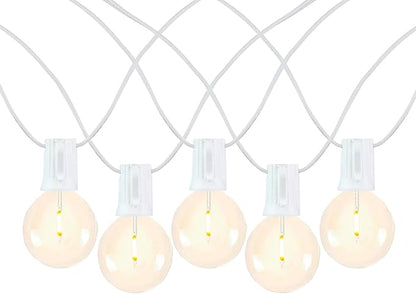 Novelty Lights 25 Feet G50 LED Patio String Light Set with 25 Bulbs, Warm White, Weather Resistant and Shatterproof Replaceable Plastic Globe Bulbs, White Wire