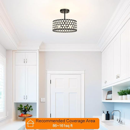 Lxybcce Black Crystal Ceiling Light Fixture - Modern Semi Flush Mount Ceiling Light for Hallway, Kitchen Lighting Fixtures Ceiling, Dazzling Prism Chandelier for Foyer Closet Bedroom, 3 Light, 12 in