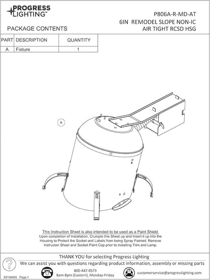 Progress Lighting P806A-R-MD-AT 6" Recessed Slope Ceiling Remodel Non-IC Housing 6" Trim