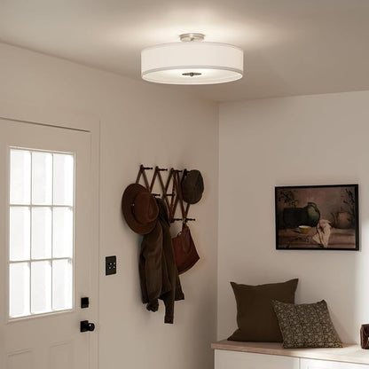 Kichler 42121NI Semi Flush Drum Pendant Lighting, Brushed Nickel 3-Light (20" W x 12" H) 300 Watts,Small (20" Width)