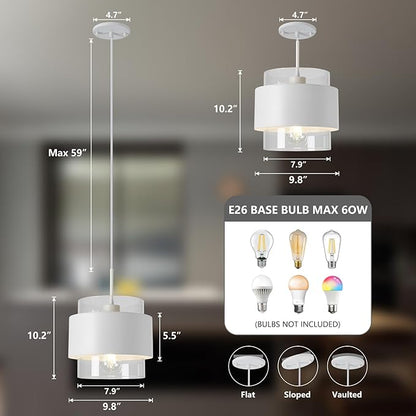 9.8" Modern Pendant Lights Kitchen Island, Industrial Pendant Lighting with Durable Metal Shades, Adjustable Hanging Light Fixtures for Kitchen Island Living Room Hallway,2 Pack
