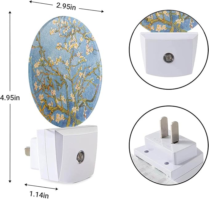 EKOBLA Van Gogh Almond Blossom Plug-in Night Light, Floral Painting LED Nightlight with Sensor, 0.5W Sleep Friendly