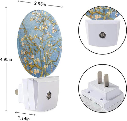 EKOBLA Van Gogh Almond Blossom Plug-in Night Light, Floral Painting LED Nightlight with Sensor, 0.5W Sleep Friendly