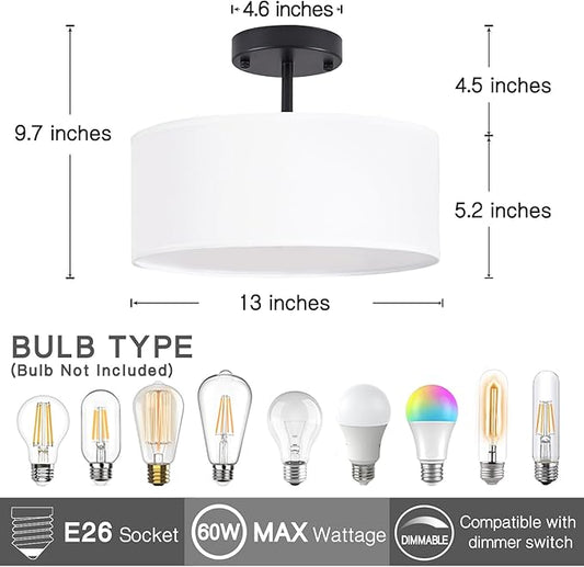 Bargeni Semi Flush Mount Ceiling Light,13 inch Modern 3-Light Ceiling Light Fixture,Black Semi Flush Mount Light Fixture,Flush Mount Lighting for Bedroom,Dinning Room and Hallway