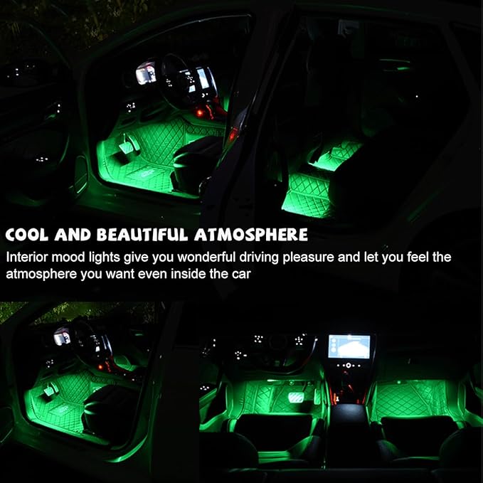 povtii Car LED Strip Light, 24 LED RGB Auto Under Dash Interior Atmosphere Lights, USB Vehicle Decorative Lamp Ambient Night Light Strip, Lighting Kit Car Accessories (Green)
