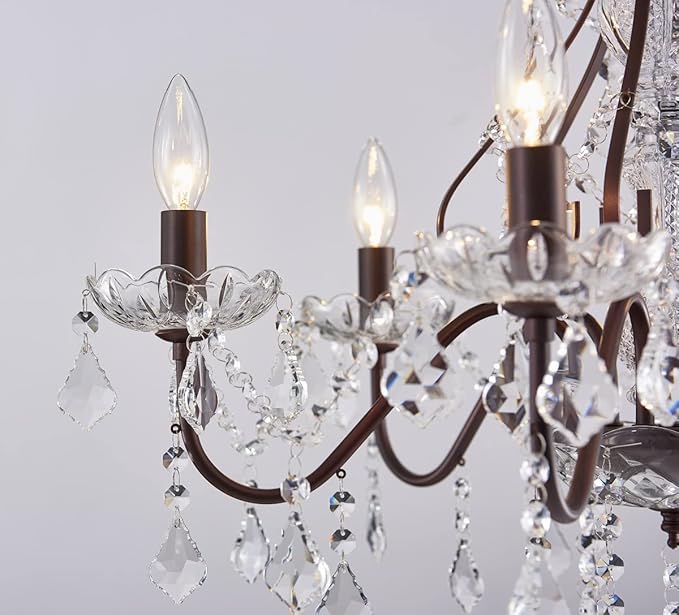 Saint Mossi 6 Light Crystal Chandelier Light Fixture Modern Chandelier Crystal Lighting, Crystal Pendant Raindrop Chandelier for Dining Room,Bedroom,Living Room,H23 x D24, 6-Light