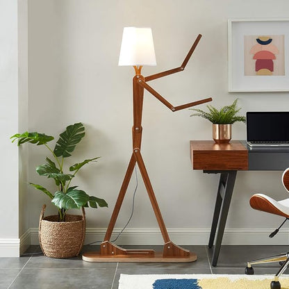 Cool Tall Floor Lamp Decorative Reading Standing Wood Swing Arm Wood Lighting for Corner Kids Boys Girls Bedroom Living Room Home Improvement Office Farmhouse - with LED Bulb (Walnut)