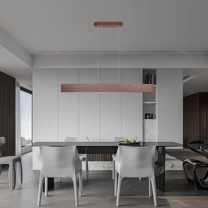 YISDESIGN 39.4" Wood Linear Pendant Light 24w Led Dimmable Dining Room Light Wood Kitchen Island Pendant Hanging Light for Kitchen Island Office Lights Walnut Color