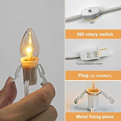 Set of 2 Accessory Cord with 2 C7 Led Light Bulb 6Ft Light IndoorString Lights, Candelabra-Base E12 Socket C7 Lamp for Halloween and Christmas Decorations, Craft Village House Decoration