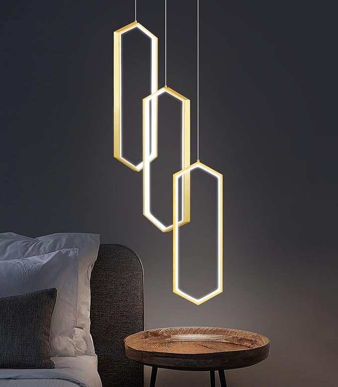 3-Rings Dimmable Pendant Lighting Adjust LED Chandelier Ceiling Light Fixtures for Kitchen Island Dining Room Living Room Bedroom Gold