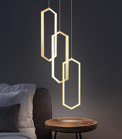 3-Rings Dimmable Pendant Lighting Adjust LED Chandelier Ceiling Light Fixtures for Kitchen Island Dining Room Living Room Bedroom Gold