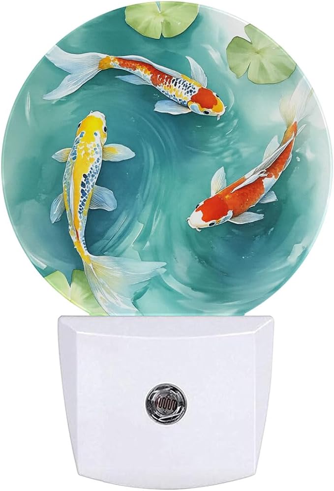 Fish Pond Night Light Plug Into Wall Auto Led Sleep Round Lamp for Living Room Hallway Stairs
