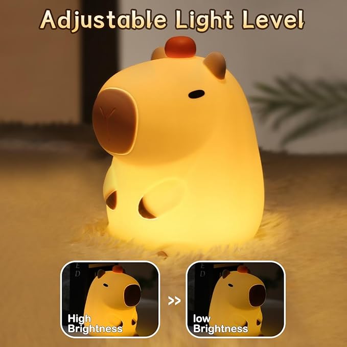 Capybara Cute Night Light for Kids, Rechargeable LED Dimmable Silicone Nightlight for Kids,Funny Light Up Capibara,Squishy Capybara Lamp Xmas Gifts