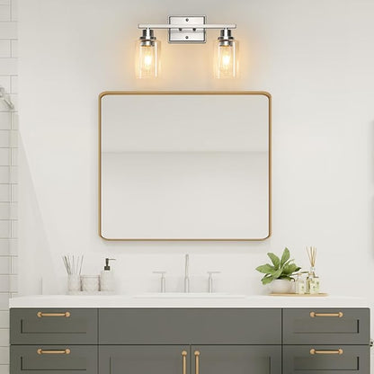 Unicozin 2 Light Bathroom Light Fixtures, Modern Vanity Lights Over Mirror, Brushed Nickel Wall Lamp with Clear Glass for Living Room Cabinet Bedroom Porch