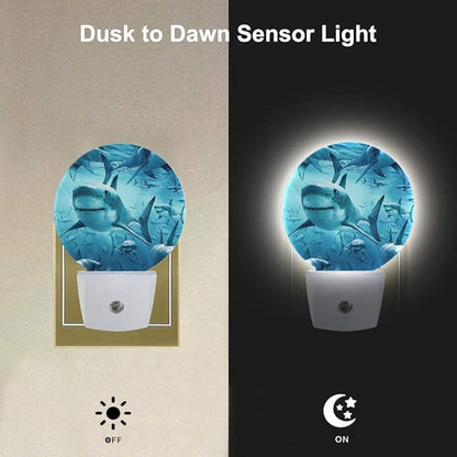 EKOBLA Deep Ocean Shark Night Light for Kids, Underwater Sea Creature Design Plug in with Dusk to Dawn Sensor, 0.5W Energy Saving, Soft Warm Nightlight for Bathroom Hallway