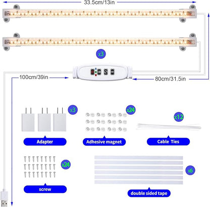 Hywyimlait 13 Inches Strip Growing Lamp for Indoor Plants, 3500K Full Spectrum LED Grow Light Strips with Auto ON/Off, 3/9/12H Timer & 10 Dimmable Levels for Green House Succulent (2 Head×3 Pack)