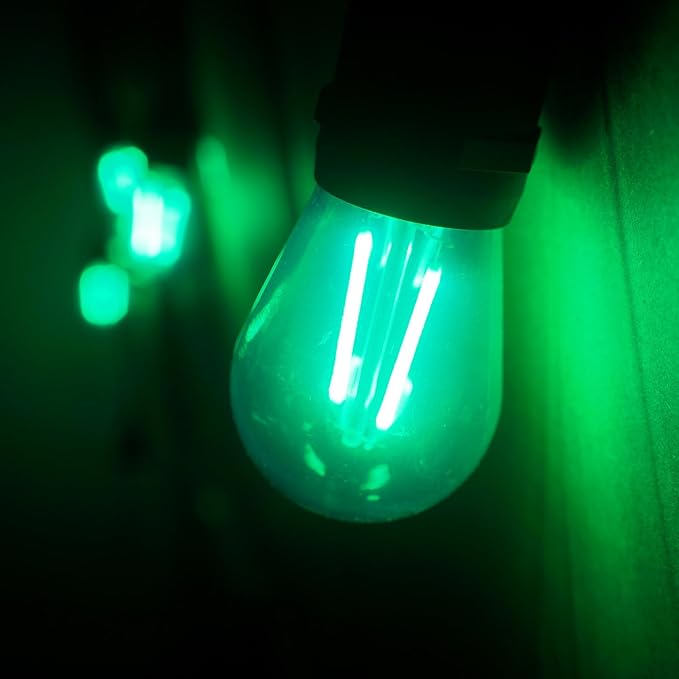 15 Pack S14 LED String Light Bulbs, Shatterproof 2 Watt Green Replacement Bulbs for Outdoor String Light, Waterproof Decorative E26 Base Green Filament Edison Christmas Light Bulbs