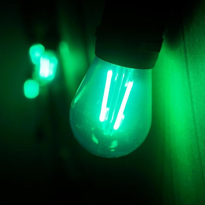 15 Pack S14 LED String Light Bulbs, Shatterproof 2 Watt Green Replacement Bulbs for Outdoor String Light, Waterproof Decorative E26 Base Green Filament Edison Christmas Light Bulbs