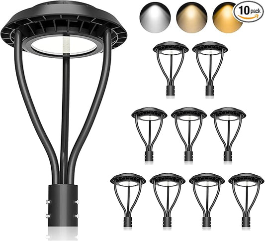 KUKUPPO 10Pack 80W LED Post Top Light ETL Listed 11200Lm Adjustable CCT 3000K/4000K/5000K, Adjustable Wattage 80W/64W/48W Outdoor Pole Light Fixture with Photocell IP65 Waterproof AC100-277V