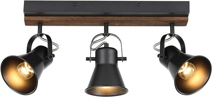 3-Light Kitchen Light Fixtures, Adjustable Ceiling/Wall Mount Spotlight, Industrial Black Track Lighting for Living Room, Dining Room, Hallway, Bathroom
