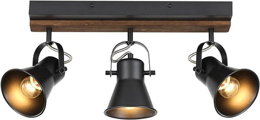 3-Light Kitchen Light Fixtures, Adjustable Ceiling/Wall Mount Spotlight, Industrial Black Track Lighting for Living Room, Dining Room, Hallway, Bathroom