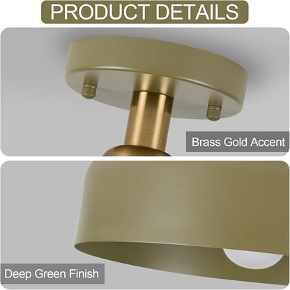BISAMIYA Modern Semi Flush Mount Ceiling Light Fixture, 12.6" Metal Shade and Brass Accent Ceiling Light, for Entryway, Hallway, Dining Room, Storage Room, Cafe