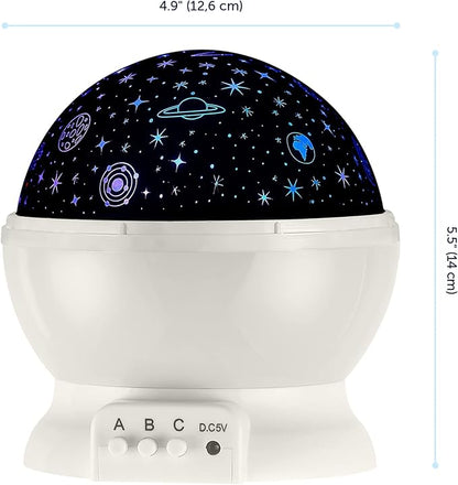Globe Electric 13766 LED Integrated Color Changing Space Projector Night Light, 4 Interchangeable Projection Patterns, Removeable Dome Diffuser, USB or Battery Powered, Bulb Not Included