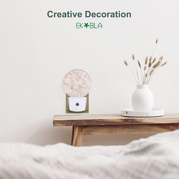 EKOBLA Marble Pattern Plug-in Night Light, Pink Round LED Wall Lamp for Kids, Adults, Grandparents & Modern Home Decor