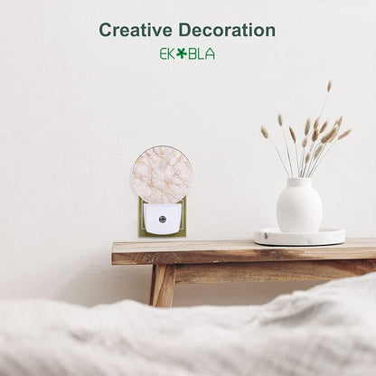 EKOBLA Marble Pattern Plug-in Night Light, Pink Round LED Wall Lamp for Kids, Adults, Grandparents & Modern Home Decor
