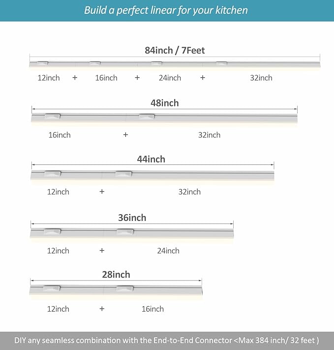 Leetdud Under Cabinet Lighting Plug in, 24 Inch 4 Pcs, Linkable AC120V 3CCT 3000K/4000K/5000K Ultra Slim, LED Under Cabinet Lights for Counter Light, Kitchen, Shelf, Sink, Workshop, Desk, White
