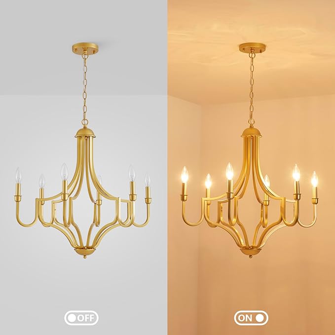 6-Light Maria Theresa Candle Chandelier Gold Ceiling Light Fixture for Dining Room, Living Room, Bedroom, Farmhouse Style, Vintage Antique Design, E12 Socket, D26.4*H28~78.7inch