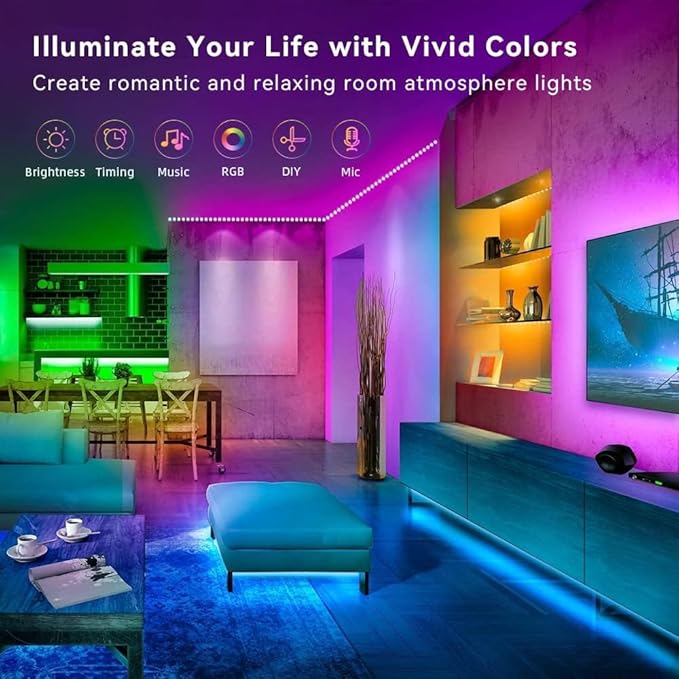 Lcutml 200FT Smart LED Strip Lights (2 Rolls of 100ft), RGB Strip Lights Sync to Music with 40 Key Remote Controller LED Lights for Bedroom,Christmas Lights decration (Multi-Colored, 200FT)